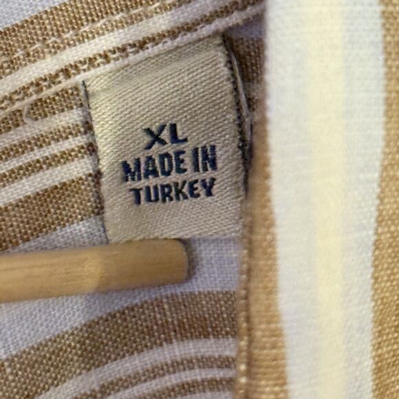 Peter Millar Men's Long Sleeve striped Shirt 100% Linen, Button-Up Size XL beige - Picture 2 of 7